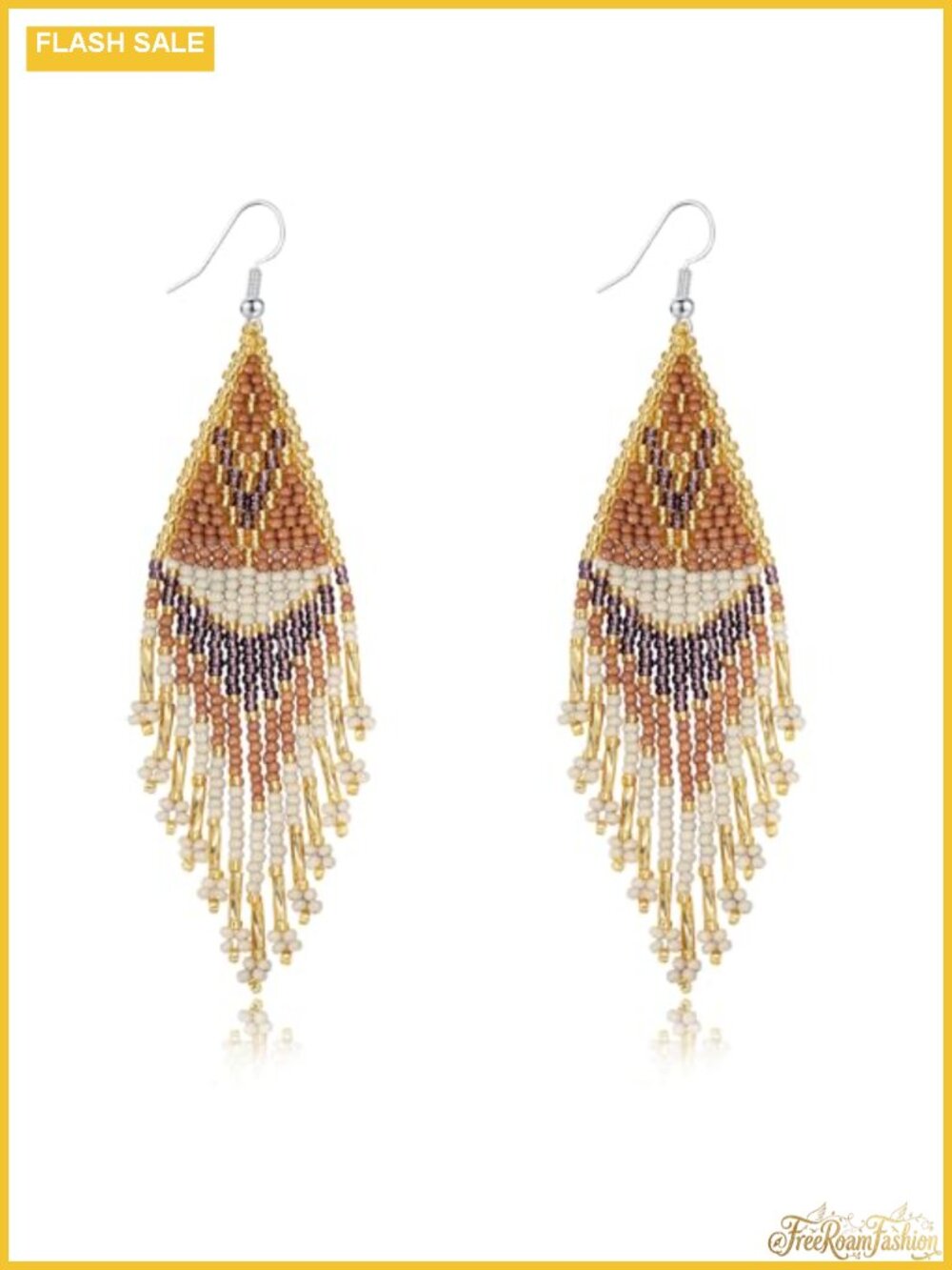 Handmade Seed Bead Tassel Dangle Earrings Copper Fish Hook Boho Drop